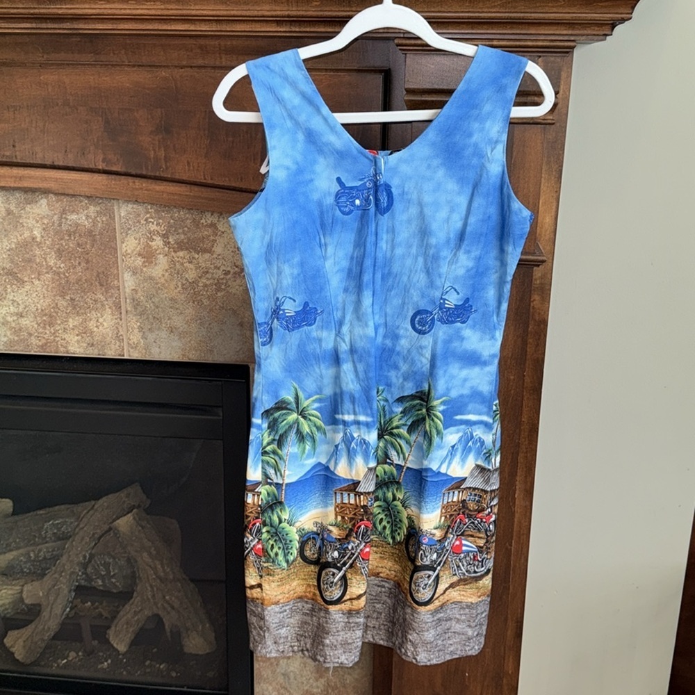 Ky’s made in Hawaii cotton tank sundress beach and motorcycle print size M - Picture 6 of 8